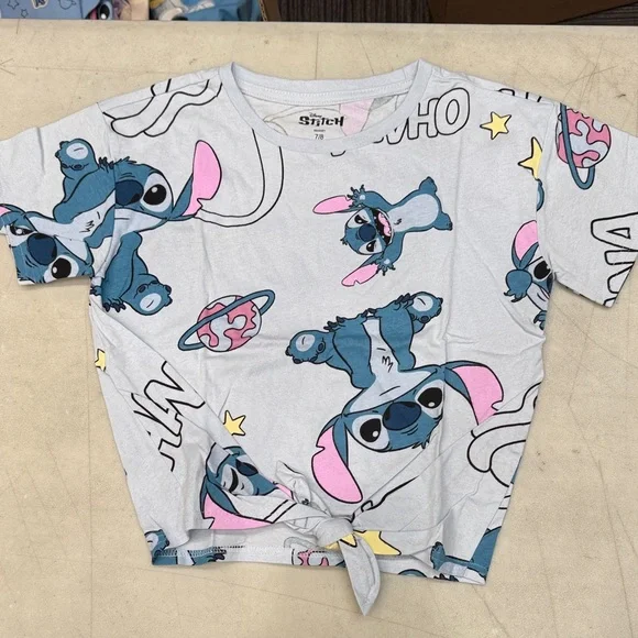 Disney Stitch Blue and Pink Tie-Front Tee - Picture 1 of 1